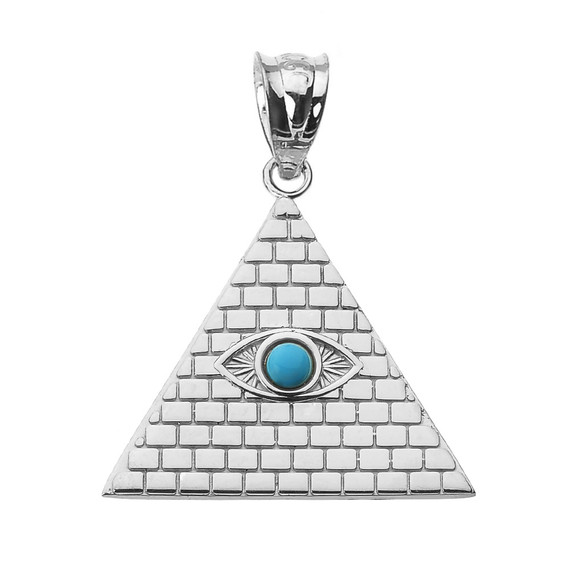 White Gold Egyptian Pyramid with Turquoise Evil Eye Pendant