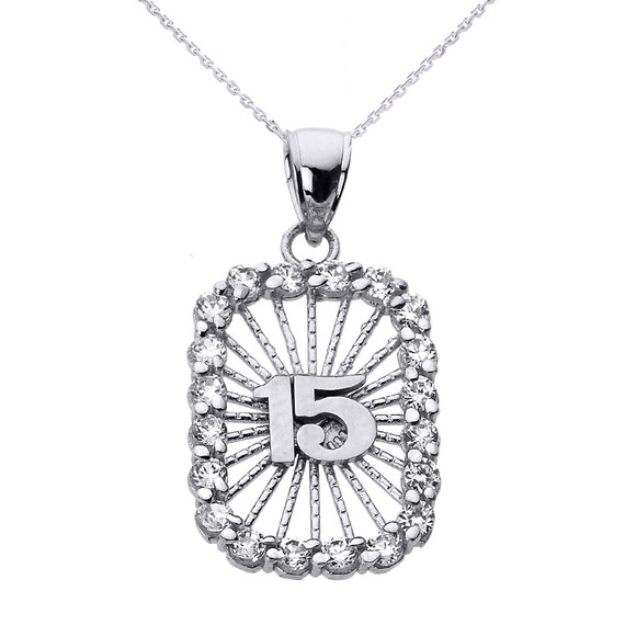 White Gold Sweet 15 AÃ±os Quinceanera CZ Pendant Necklace