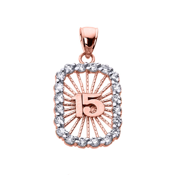 Rose Gold Sweet 15 AÃ±os Quinceanera CZ Pendant Necklace