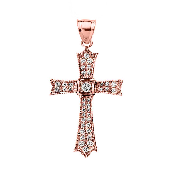 14k Rose Gold Diamond Cross Pendant Necklace