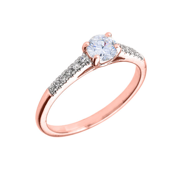 Rose Gold Diamond and White Topaz Engagement Proposal Ring