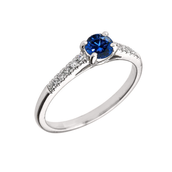 White Gold Diamond and Sapphire Engagement Proposal Ring