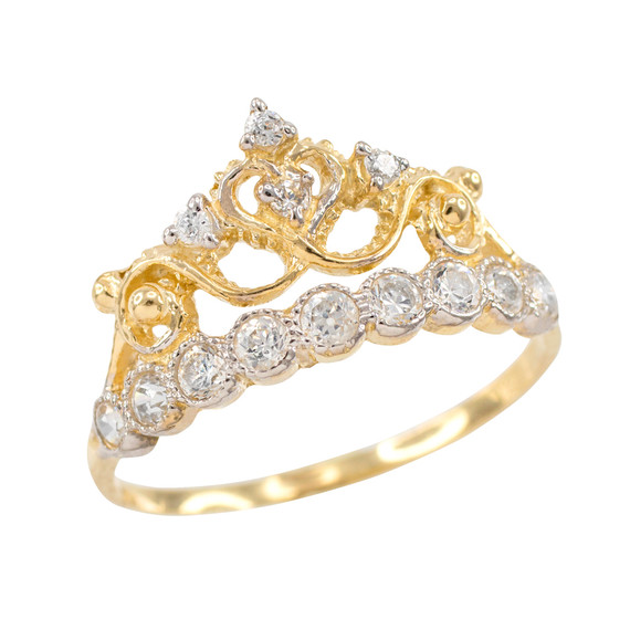 Yellow Gold CZ Crown Ring