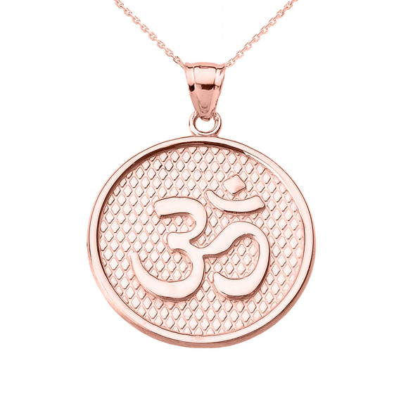 Rose Gold Om/Ohm Round Pendant Necklace