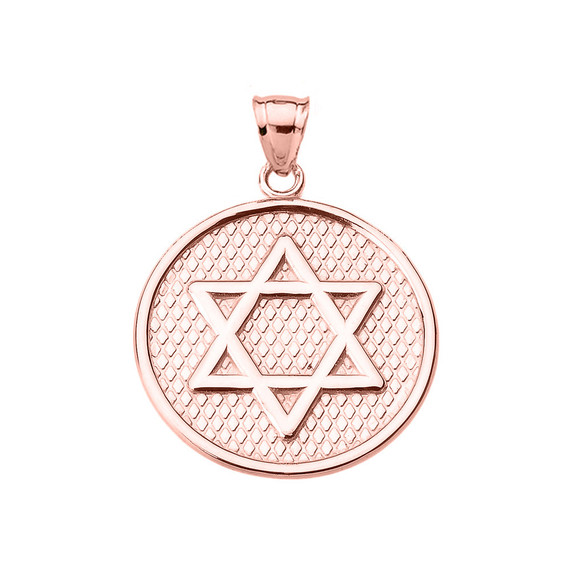 Solid Gold Star of David Round Pendant Necklace(Available in Yellow/Rose/White Gold)