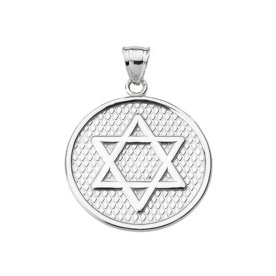 White Gold Star of David Round Pendant Necklace
