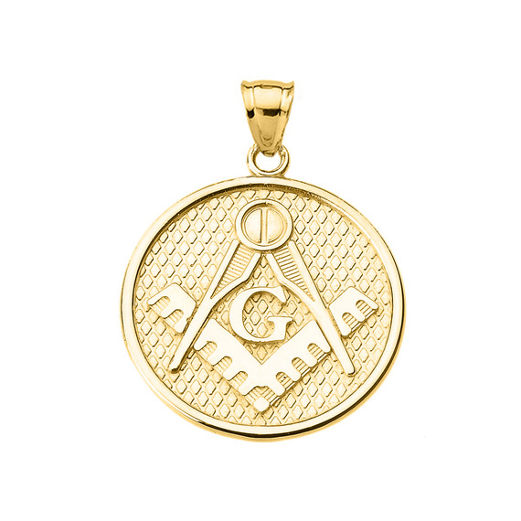 Yellow Gold Freemason Square & Compass Round Medallion Pendant