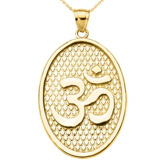 Yellow Gold Om/Ohm Oval Pendant Necklace