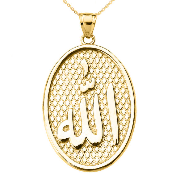 Yellow Gold Allah Oval Pendant Necklace