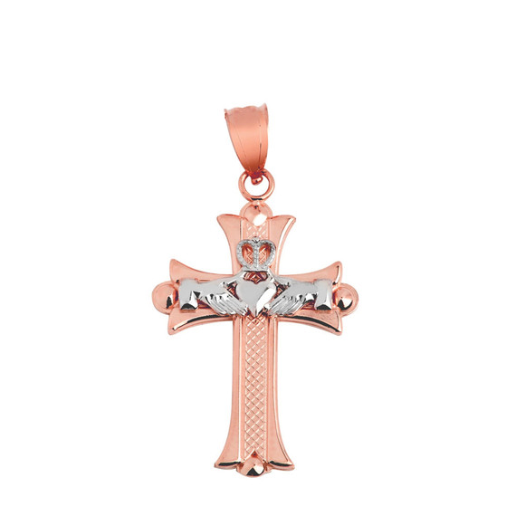 Claddagh Cross White and Rose Gold Pendant Necklace