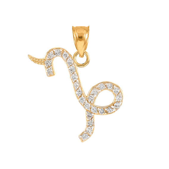 14K Gold Capicorn Zodiac Sign Diamond Pendant Necklace