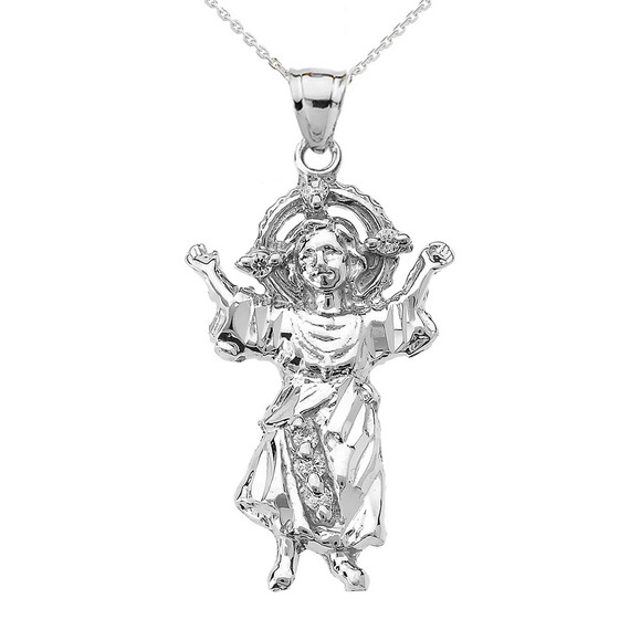 White Gold Baby Jesus Cubic Zirconia Pendant Necklace