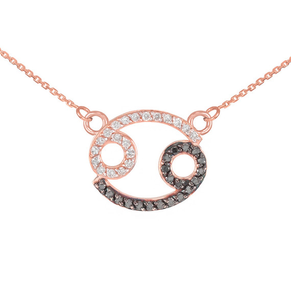 14K Rose Gold Cancer Zodiac Sign Black Diamond Necklace