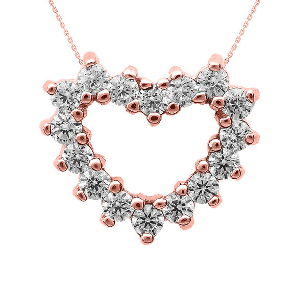 Rose Gold Cubic Zirconia Open Heart Necklace