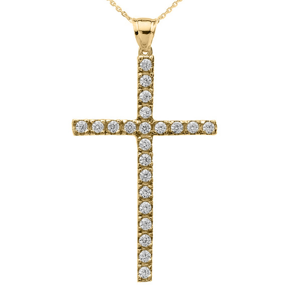 Yellow Gold Cubic Zirconia Cross Pendant Necklace