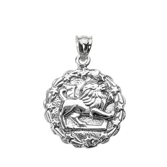 Sterling Silver Leo August Zodiac Sign Round Pendant Necklace