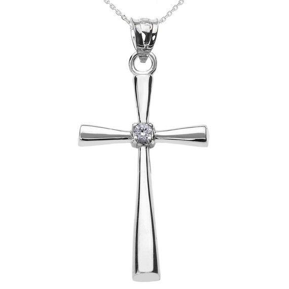 Sterling Silver Solitaire Diamond Cross Pendant Necklace