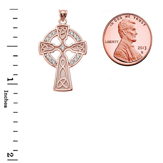 Solid Gold Diamond Trinity Knot Celtic Cross Pendant Necklace (Available in Yellow/Rose/White Gold)