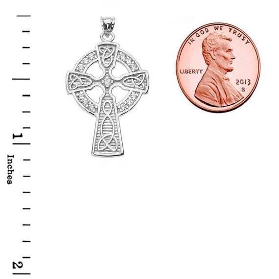 Sterling Silver Diamond Trinity Knot Celtic Cross Pendant Necklace