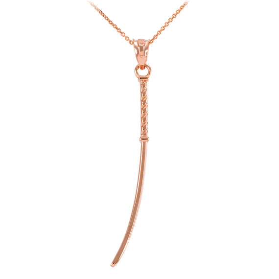 Rose Gold Katana Samurai Japanese Long Sword Pendant Necklace