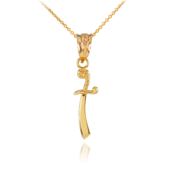 Yellow Gold Scimitar Knife Charm Necklace (Small)