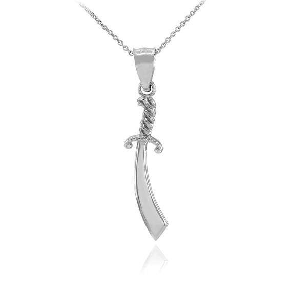 .925 Fine Sterling Silver Scimitar Sword Pendant Necklace