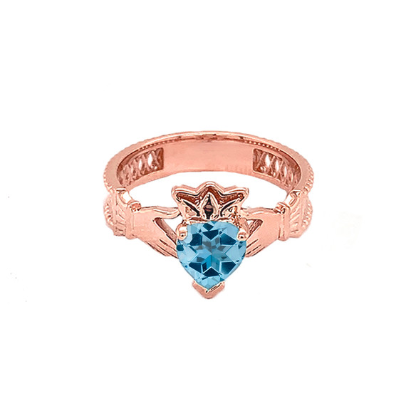 Rose Gold Lab Created CZ Celtic Design Claddagh Proposal Ring