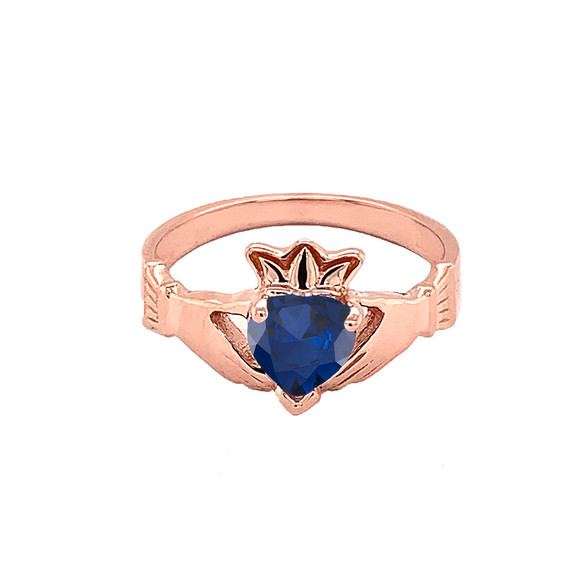 Rose Gold Birthstone CZ Claddagh Proposal Ring