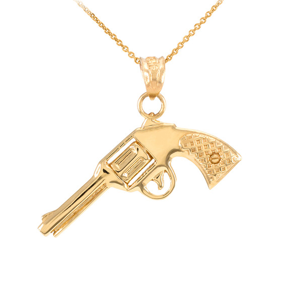 Solid Gold Gun Revolver Pistol Pendant Necklace  (Available in Yellow/Rose/White Gold)