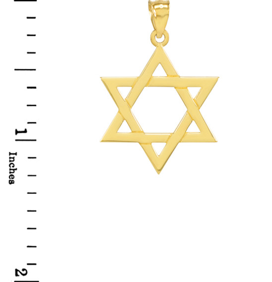 Solid Yellow Gold Jewish Star of David Pendant Necklace (Large)