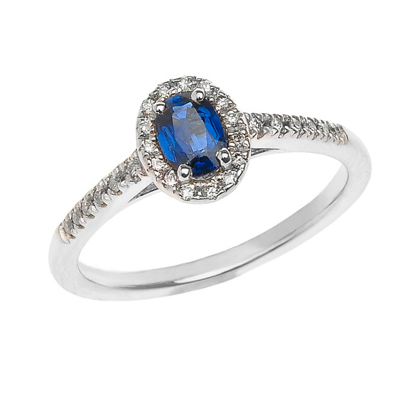 White Gold Sapphire and Diamond Elegant Proposal ring