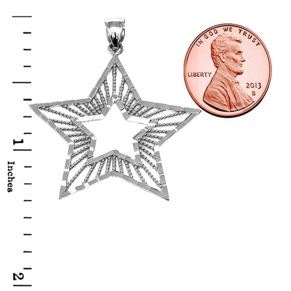 Sterling Silver Diamond Cut Star Pendant Necklace