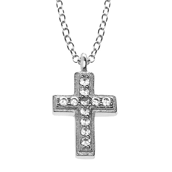 Sterling Silver and CZ  Dainty Cross Pendant Necklace