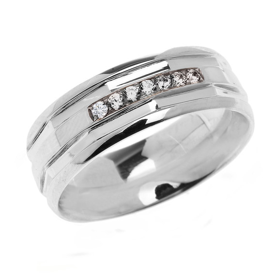 White Gold Comfort Fit Modern Wedding Band with Diamonds