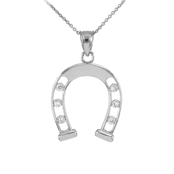 White Gold Good Luck Horseshoe Diamond Pendant Necklace