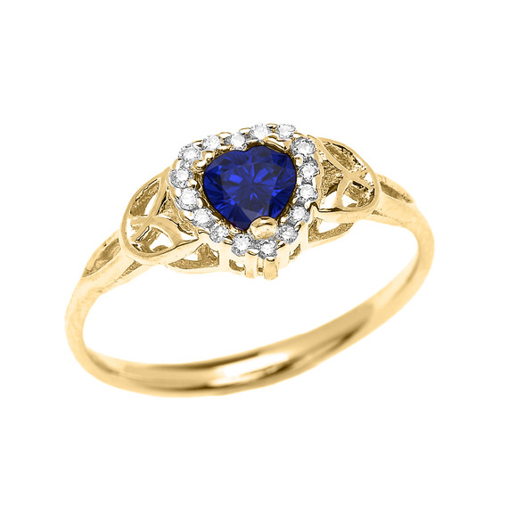 Elegant Yellow Gold Diamond and Sapphire Heart Trinity Knot Engagement Proposal Ring