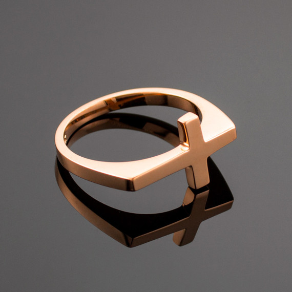 Gold Flat Top Matte Sideways Cross Ring(Available in Yellow/Rose/White Gold)