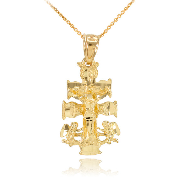 Gold Caravaca Crucifix Cross Charm Pendant Necklace(Availbale In Yellow/Rose/White Gold)