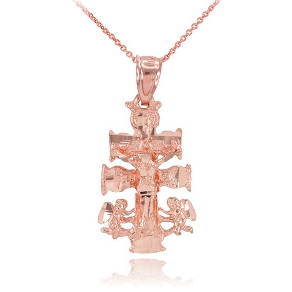 Rose Gold Caravaca Crucifix Cross Charm Pendant Necklace