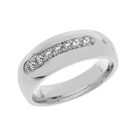 Sterling Silver 0.50 Carat White Topaz Men's Wedding Band