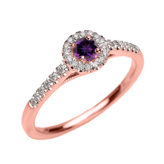Rose Gold Diamond and Amethyst Dainty Engagement Proposal Ring