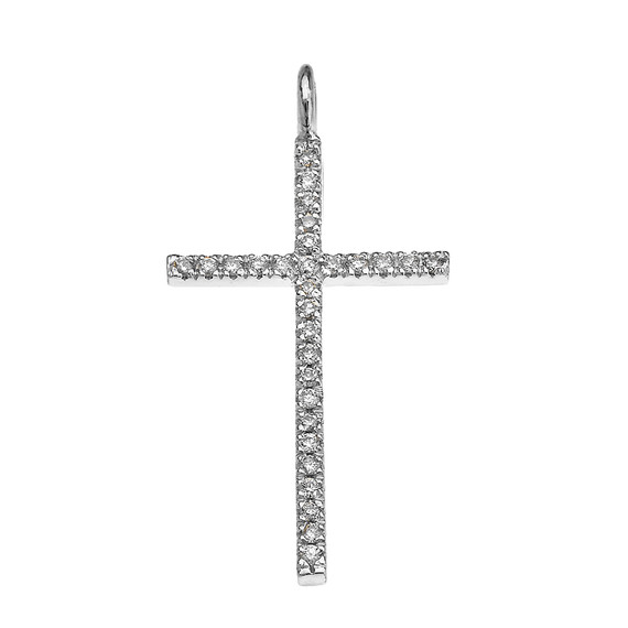 White Gold Dainty Diamond Cross Pendant Necklace