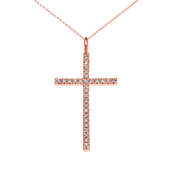 Rose Gold Dainty Diamond Cross Pendant Necklace