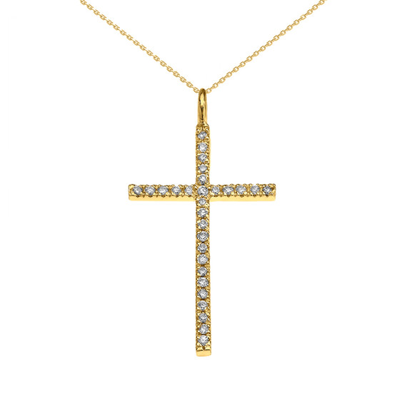 Yellow Gold Dainty Cubic Zirconia Cross Pendant Necklace