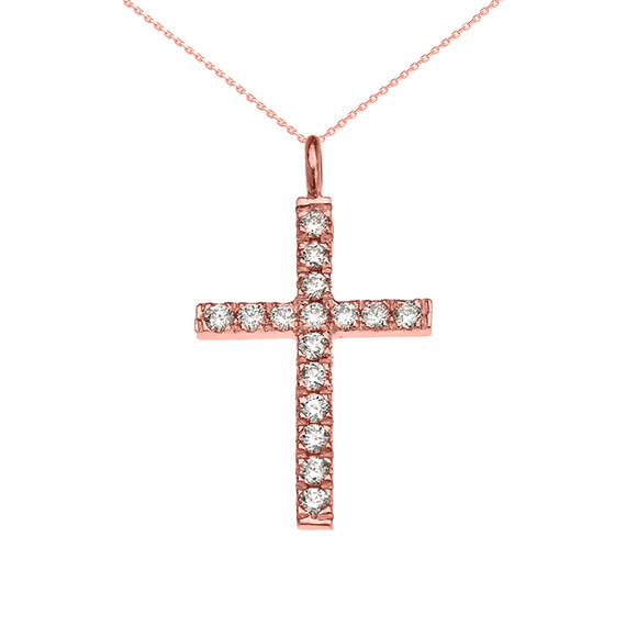 Elegant Rose Gold Diamond Cross Pendant Necklace