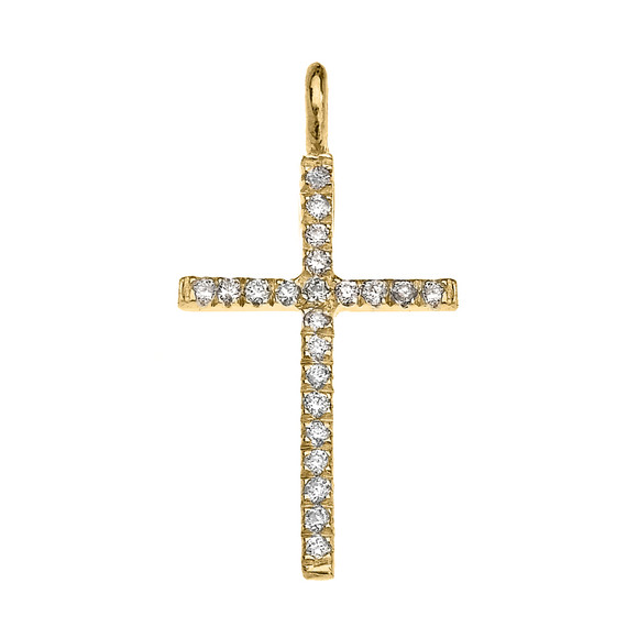 Yellow Gold Diamond Fine Cross Pendant Necklace