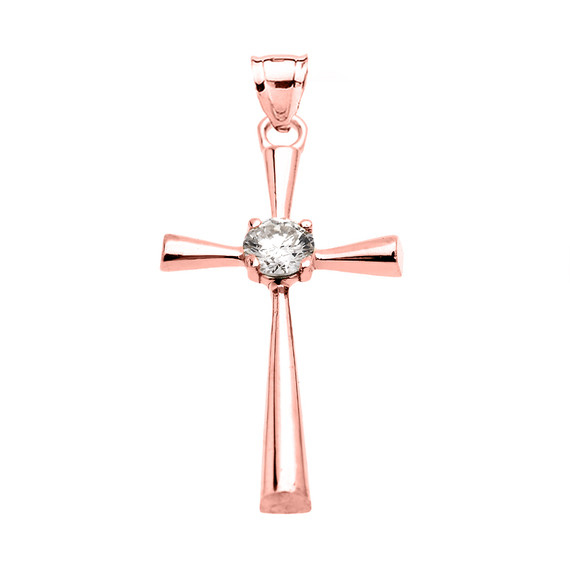 Beautiful Rose Gold Solitaire Diamond Cross Dainty Pendant Necklace