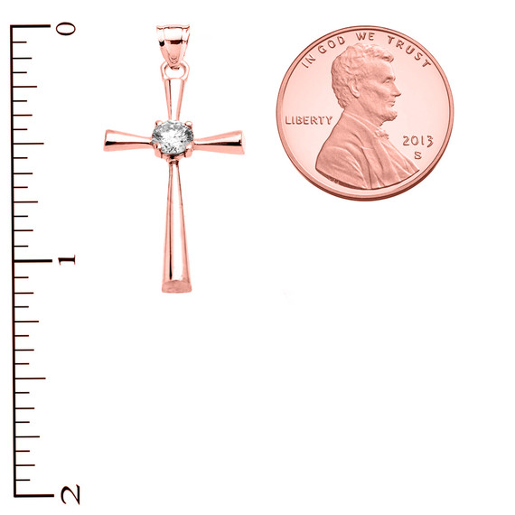 Beautiful Rose Gold Solitaire Cubic Zirconia Cross Dainty Pendant Necklace