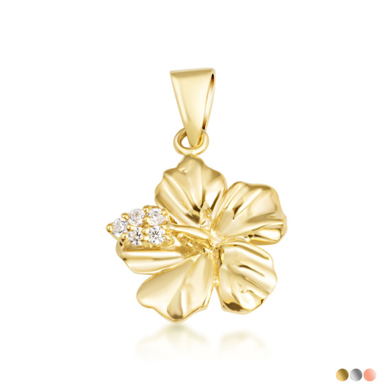 Gold Hibiscus Flower Necklace with Diamonds (Available in Yellow Gold, Rose Gold, White Gold)