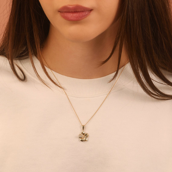 Gold Hibiscus Flower Necklace with Diamonds (Available in Yellow Gold, Rose Gold, White Gold)